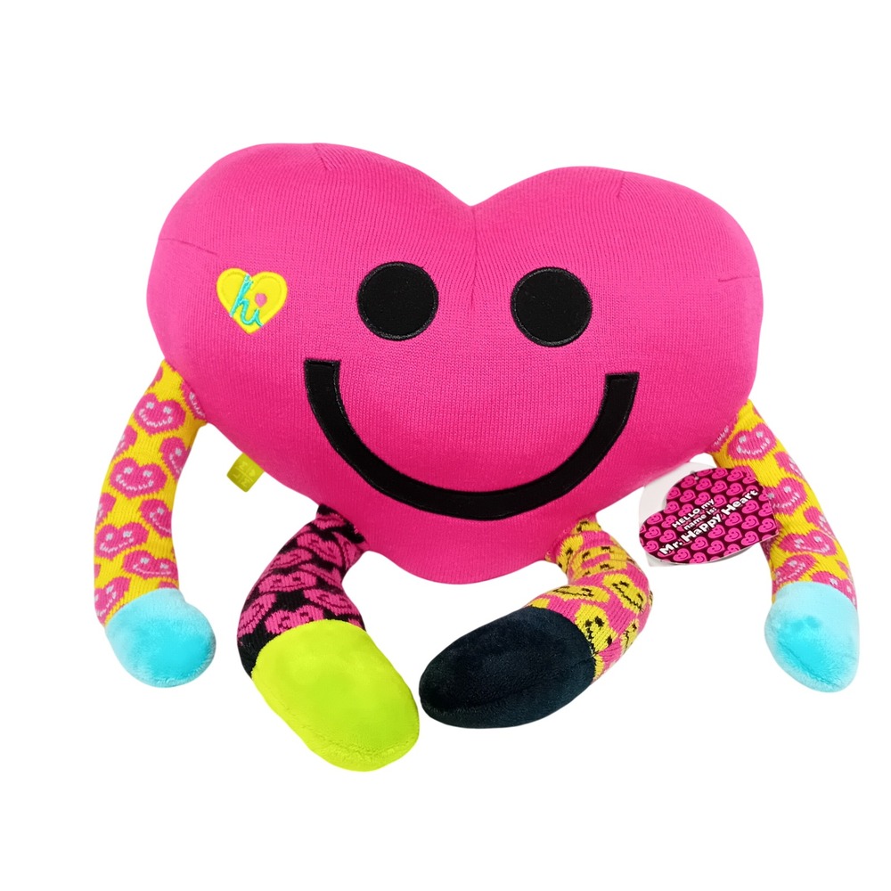 NWT LittleMissMatched Mr Happy Heart Smile Sad Reversible Plushie‎ Pillow READ